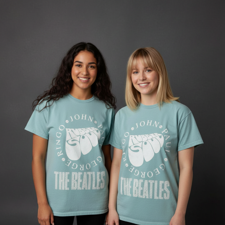 The Beatles Ladies Unplugged T-Shirt: Rubber Soul Circle (Blue)