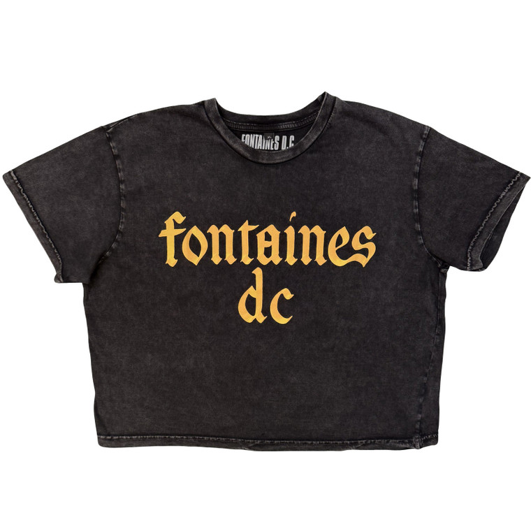 Fontaines Ladies Crop Top: Gothic Logo Stone Wash (Charcoal)