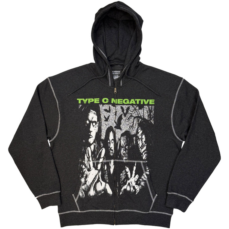 Type O Negative Unisex Zipped Hoodie: Bats (Charcoal Grey)