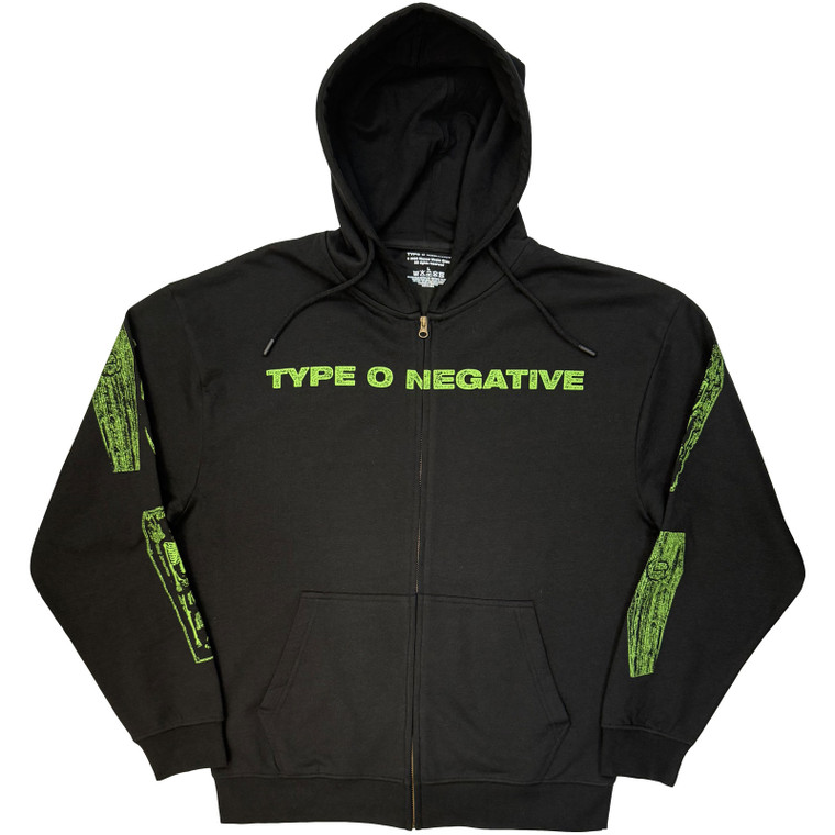 Type O Negative Unisex Zipped Hoodie: Green Coffins (Black)