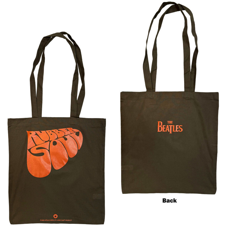 The Beatles Cotton Tote Bag: Rubber Soul (Olive) (Back Print)