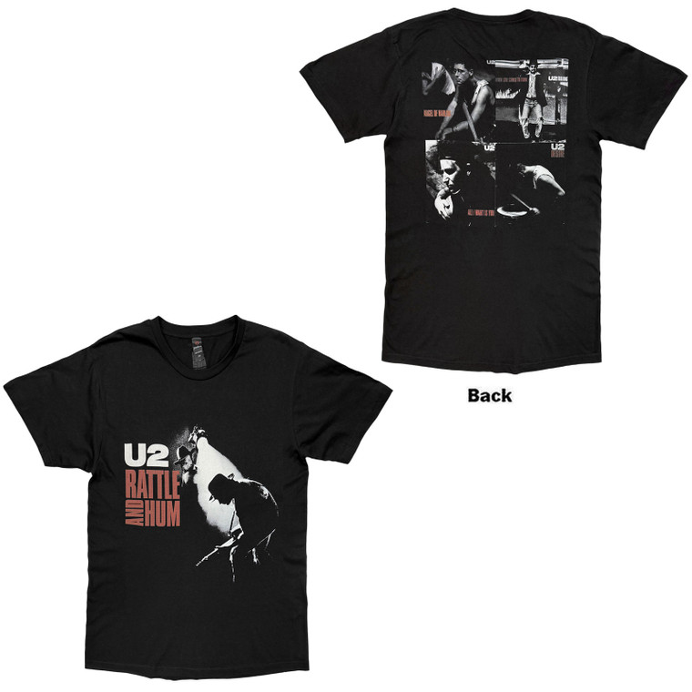 U2 Unisex T-Shirt: Rattle And Hum Photos (Black) (Back Print)
