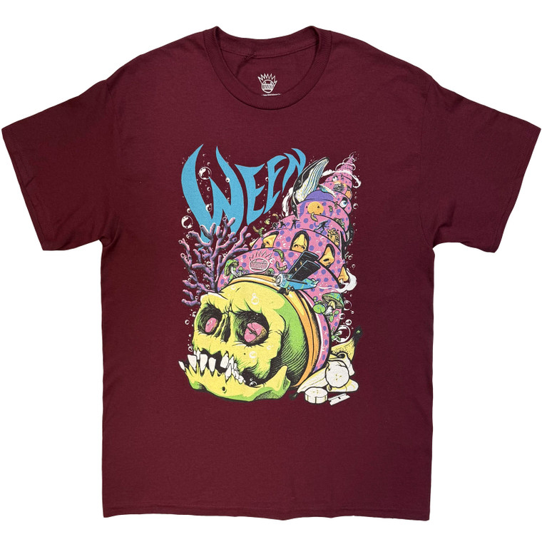 Ween Unisex T-Shirt: Skull Shell (Maroon)