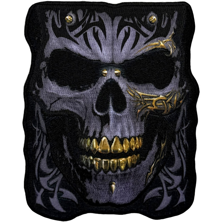 Spiral Woven Patch: Black Gold Skull