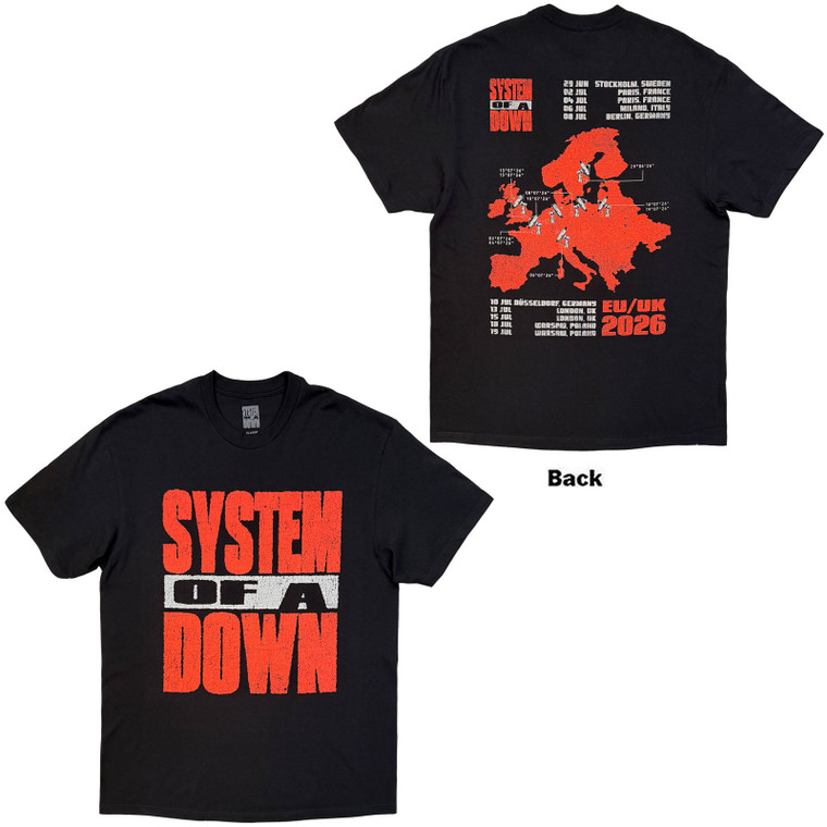 System Of A Down Unisex T-Shirt: Map Backprint Tour '26 (Back Print) (Black)