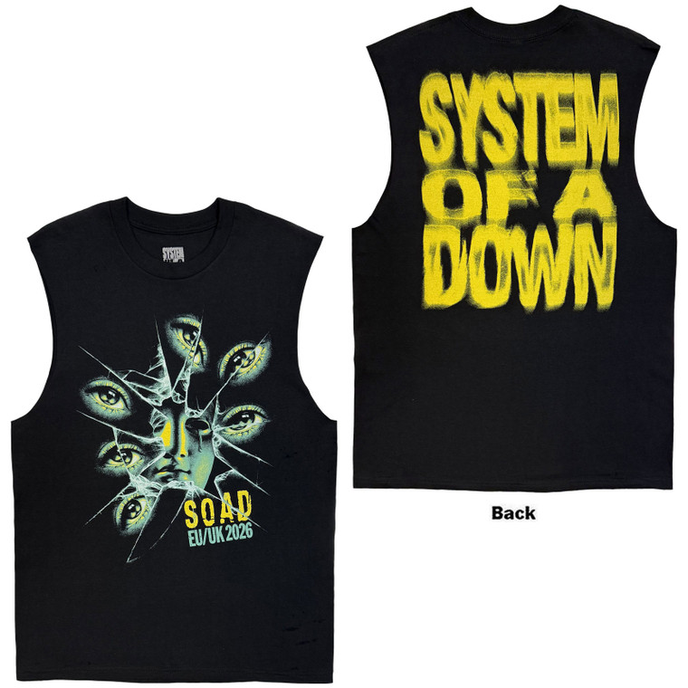 System Of A Down Unisex Tank T-Shirt: Shattered Eyes Tour '26 (Back Print) (Black)