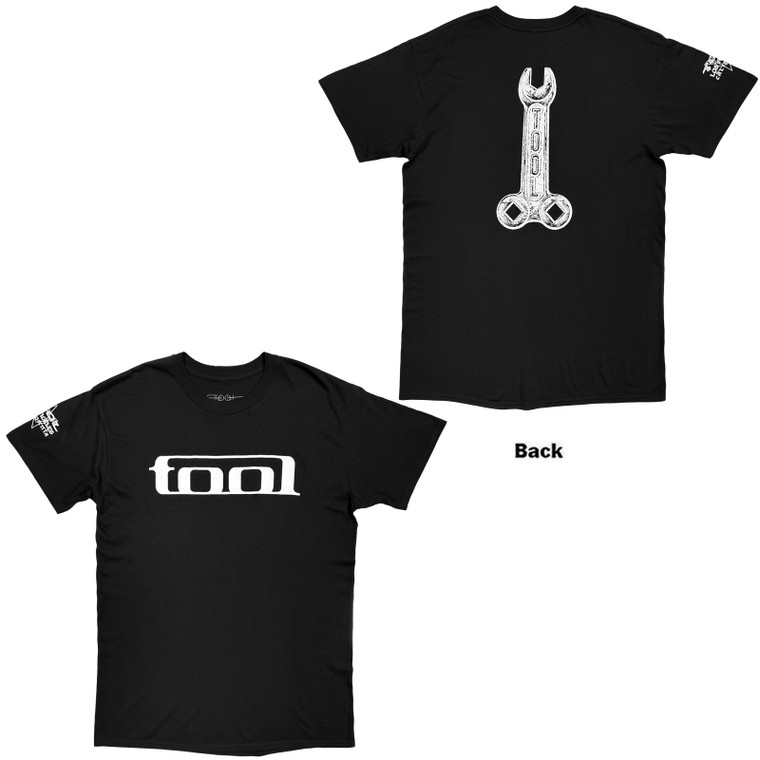 Tool Unisex T-Shirt: Logo & Wrench (Black) (Back Print)