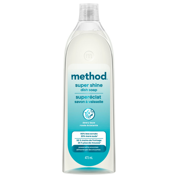 dewy daze super shine liquid dish soap, powered by enzymes, 473mL