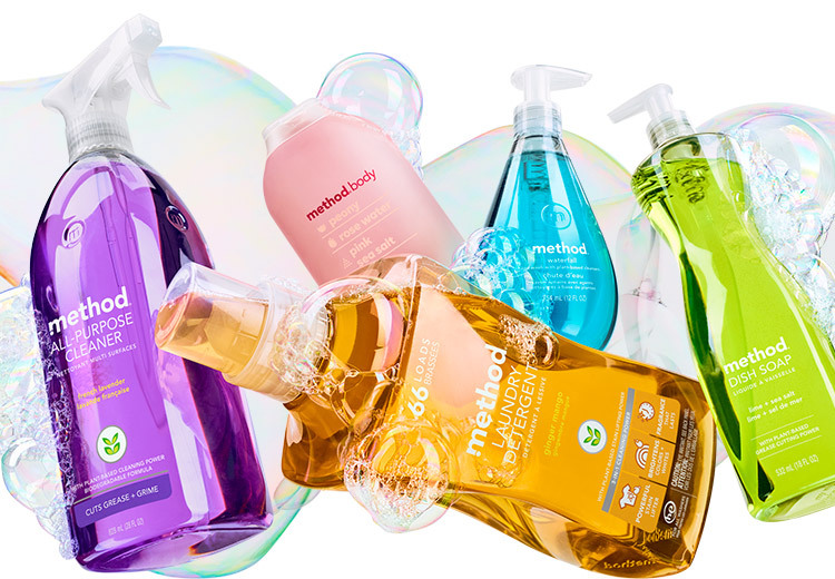 Different Method branded products with bubble background