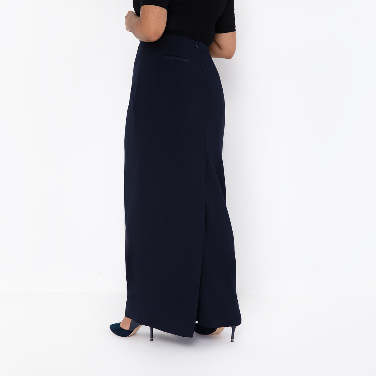 Navy Formal Wrap Skirt | Women's Fashion - Shaheen Salim