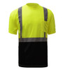 Class 2 (Black Bottom) Short Sleeve T-shirt Made from breathable and moisture wicking Birdseye polyester mesh, which helps regulate the body temperature of workers and reduces static electricity. Includes one left front chest pocket.