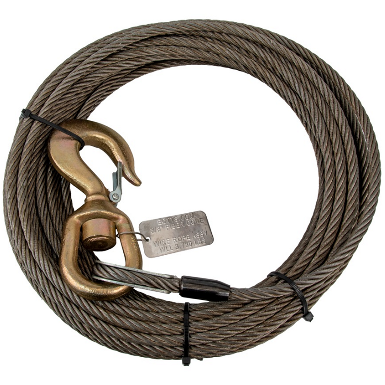 Wire Rope Winch Cable w/ Swivel Hook | 3/8 in. x 75 ft. Fiber Core