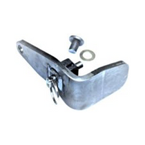 This skid pivot lock is a ramp saver. The small spring lock secures the pivot in place. Ref replacement parts: 5741 washer, 887758 spring, 67838 key ring handle. The part is unfinished.