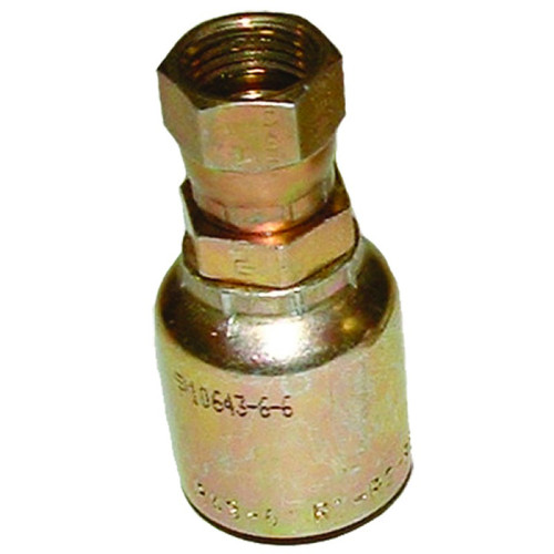 Crimp hose fitting with a swivel in order to keep your hoses from curling. Steel made with zinc plating to keep from rusting. 10643-6-6,PAR,Parker