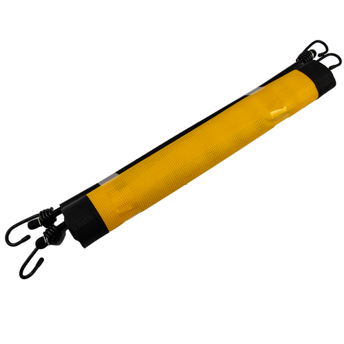 Comply with road safety regulations with this ECTTS EZ Hook Oversize Load Sign. Its heavy-duty cord uses a bungee-style attachment with steel hooks to fasten easily to your trailer or load, and the black and yellow poly mesh vinyl material allows airflow that helps keep it in place.

- Dimensions: 18" x 84"
| OEM Part Number: 10151