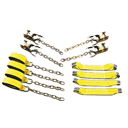 The 8-Point Rollback Tie- Down System is easy to install and prevents all four tires from moving back and forth. Each strap has a Work Load Limit of 4,000 lbs. and is totally adjustable to accommodate any car or small truck. Different styles are available