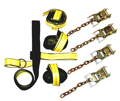 The 4-Point Tie-Down System is used with Rollback equipment to attach on the front and the rear with the use of D-Rings or Keyslots. Each strap has a Work Load Limit of 3,300 lbs. and our 4-Point Rollback Tie-Down Systems are Cordura covered to resist scratches and provide strength.