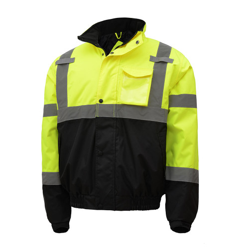 Lime Bomber Jacket, Waterproof w/Liner Great Winter jacket!  A quilted polyester lining provides added warmth for winter outdoor workers.  Several pockets provide ample personal storage 8001-L,GSS,GSS Safety