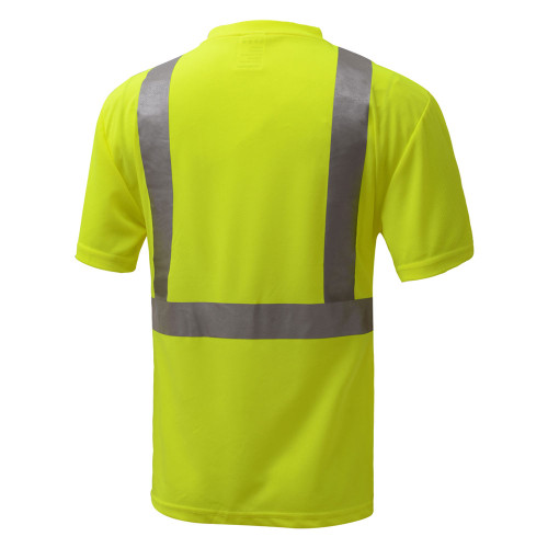 Class 2 (Black Bottom) Short Sleeve T-ShClass 2 (Black Bottom) Short Sleeve T-shirt Made from breathable and moisture wicking Birdseye polyester mesh, which helps regulate the body temperature of workers and reduces static electricity. Includes one left front chest pocket. irt