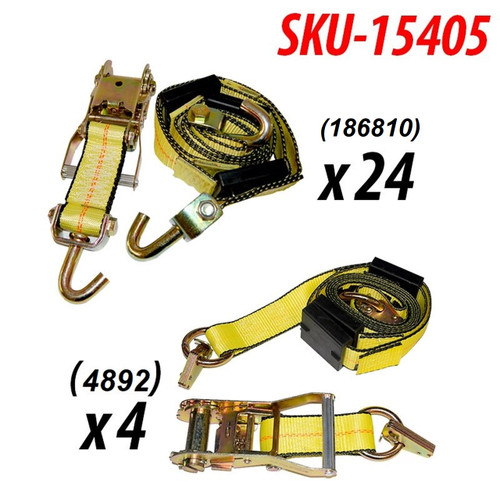 Kit Includes:  8' Tie-Down Strap With 3 Swivel & Ratchet (x24), ECTTS - E-Track Wheel Strap (x4)