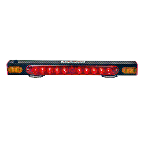21" wireless tow light with additional safety strip. Unit provides wireless stop, tail, and turn signals as well as four additional functions offered from the safety strip on the opposing face (left to right, right to left, center out, and quad-flash strobe pattern).