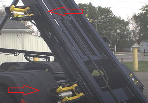 Dumpster container tie down system.