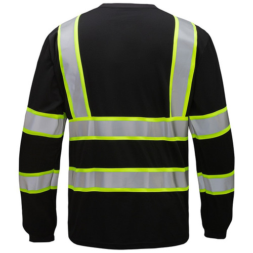 Black Two-Tone Long Sleeve T-Shirt w/Chest Pocket | GSS