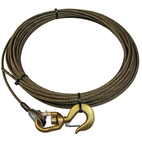 50' Winch Cable or Wire Rope Assemblies. Our Steel Core Wire Rope assemblies are manufactured from plow steel 6 x 25 wire rope which has been vastly improved from our previous 6 x 19 cable.