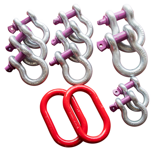 This kit consists of 10 drop forged anchor shackles with alloy screw pins and 2 alloy master links. Imported.