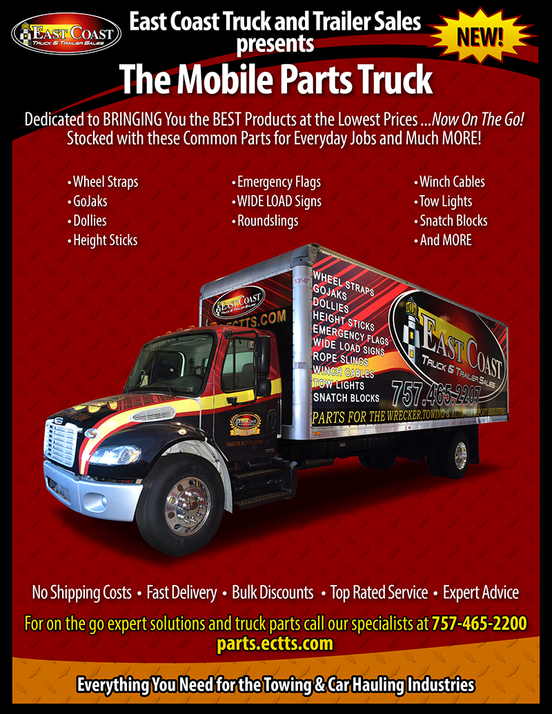 mobile parts truck delivering auto hauler, towing, and car hauler supplies