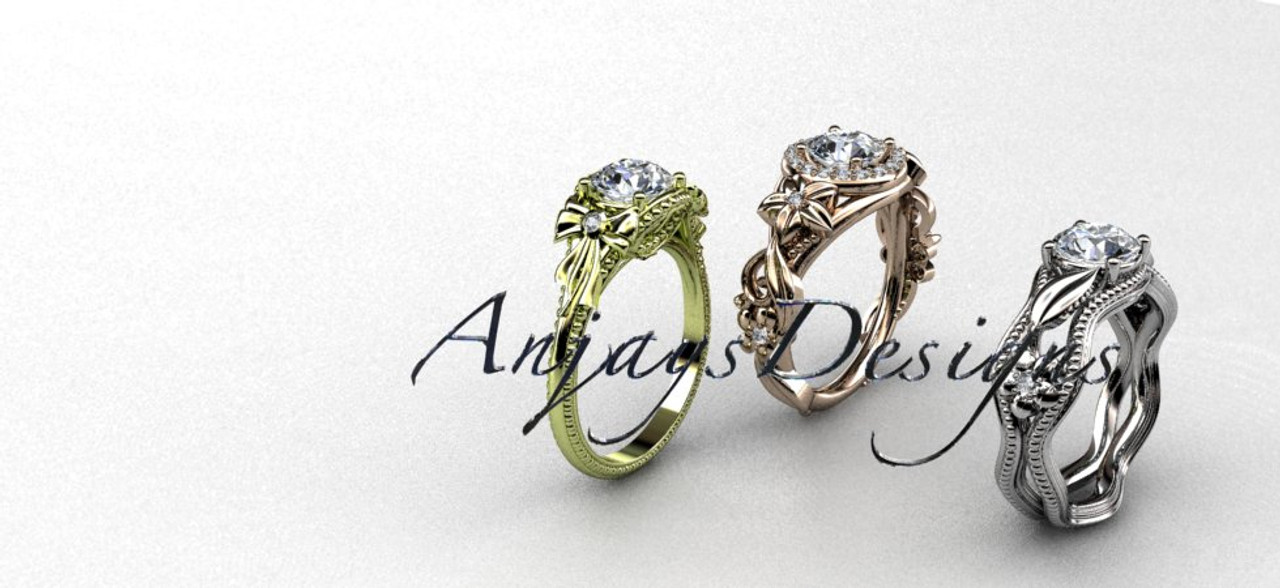 Nature Inspired Engagement  Rings Flower Wedding Rings | Anjaysdesigns.com