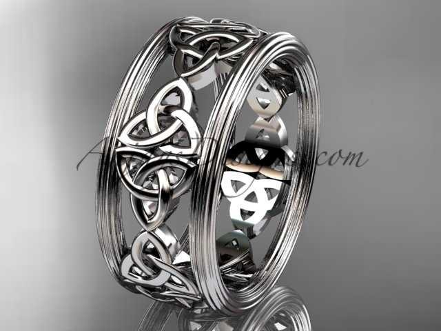 Mens Celtic Wedding Band, White Gold Amazing Bridal Ring