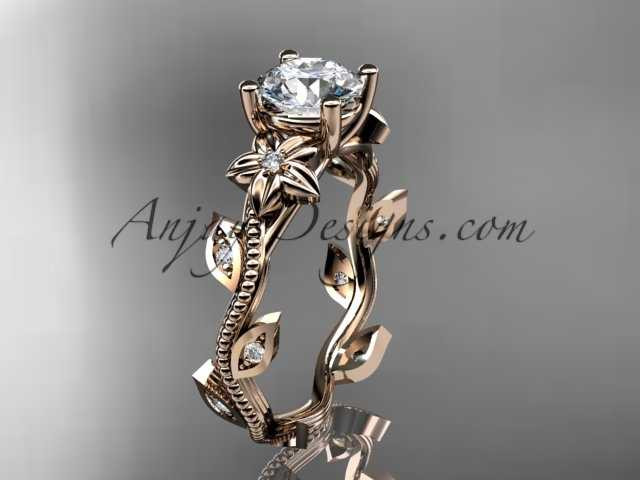 Rose Gold Leaf Flower Diamond Ring For Women ADLR151