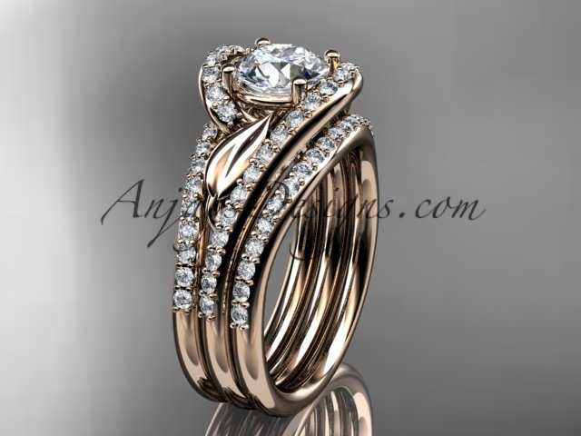14k rose gold diamond leaf and vine wedding ring engagement ring