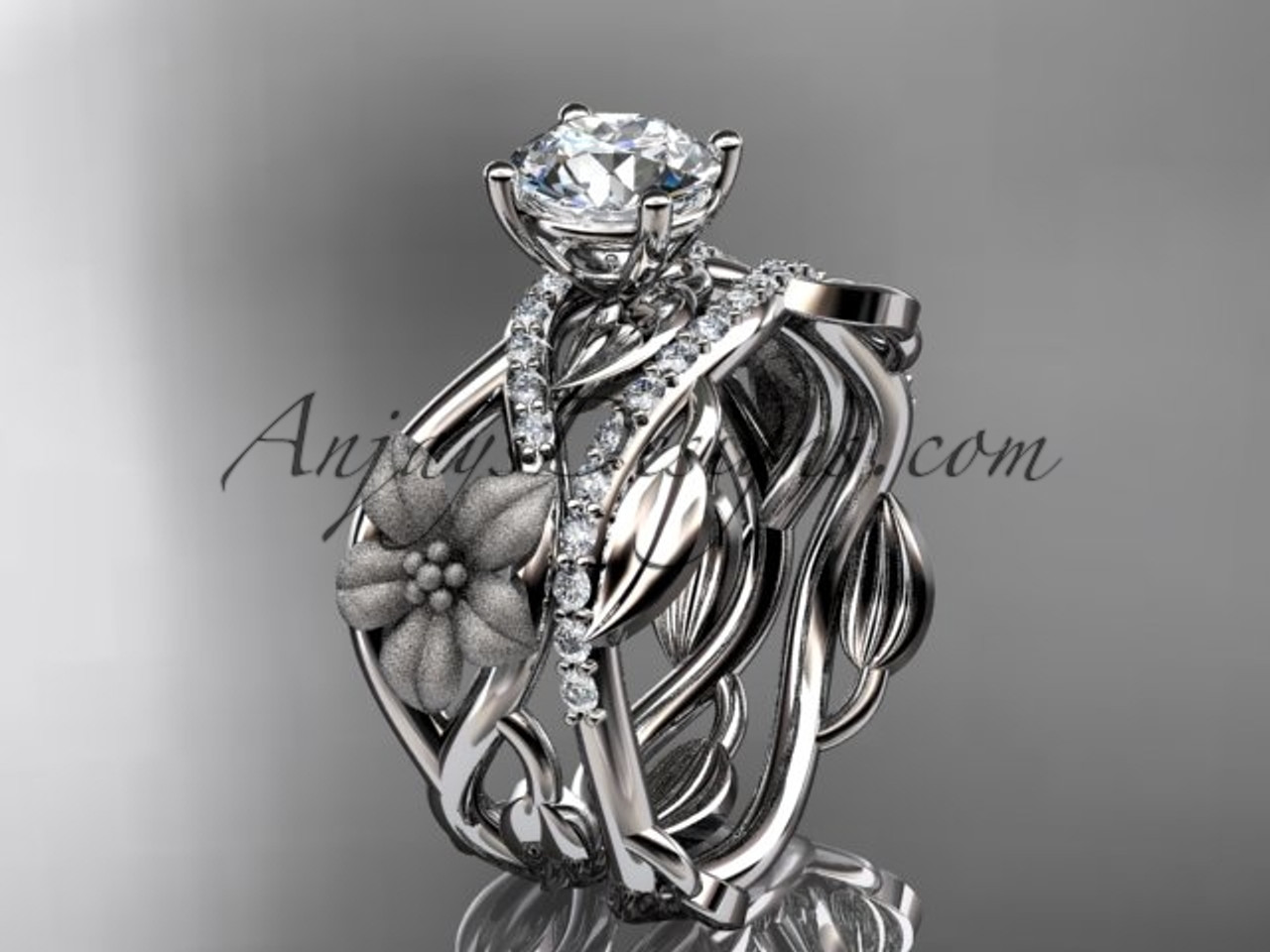 Unique Marriage Rings White Gold Flower Bridal Set Adlr270s