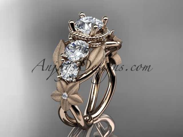 14kt rose gold diamond floral leaf and vine wedding ring