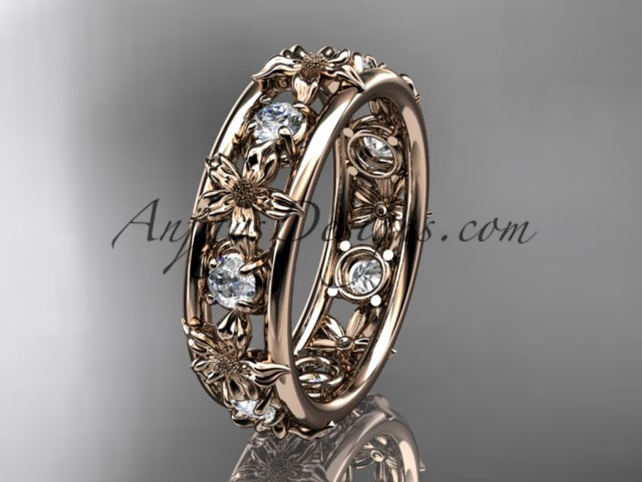 Amia Cute Floral Flower Band Ring in Rose Gold or Silver – Jewolite