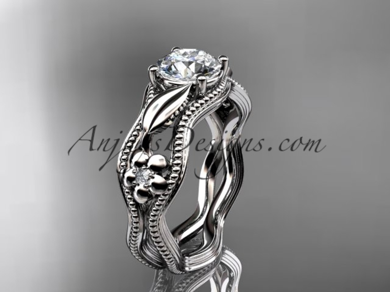 14K White Gold Unique Alexandrite Engagement Ring Women Leaf Ring -  gardensring