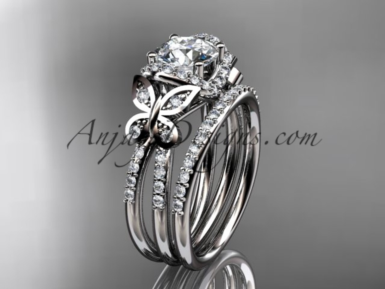 Silver Butterfly Diamante Ring Set