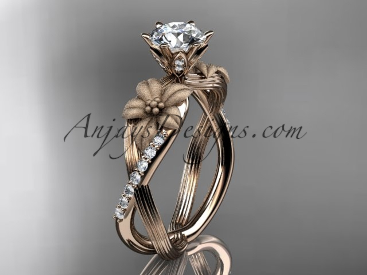 Modern double band wedding ring 14k rose gold ring ADER146S