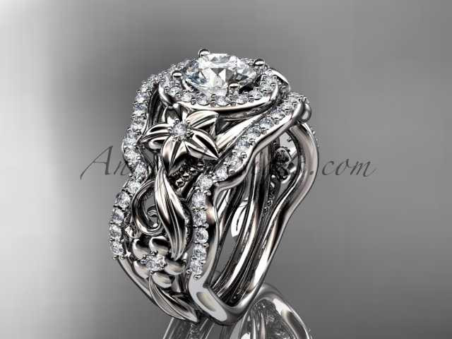 Platinum diamond unique engagement set wedding set
