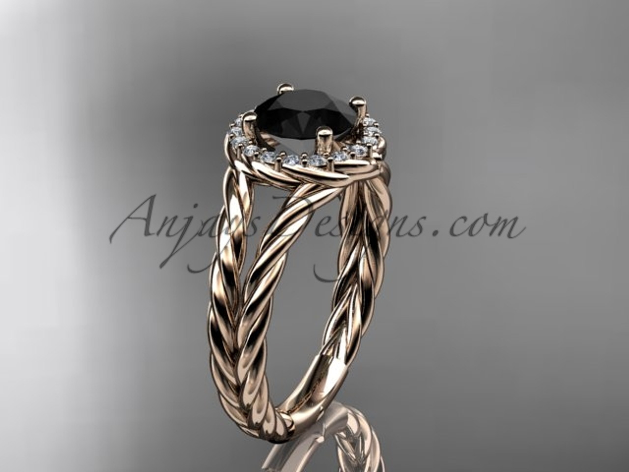 14kt Rose Gold Halo Black Diamond Rope Wedding Ring Rp8131
