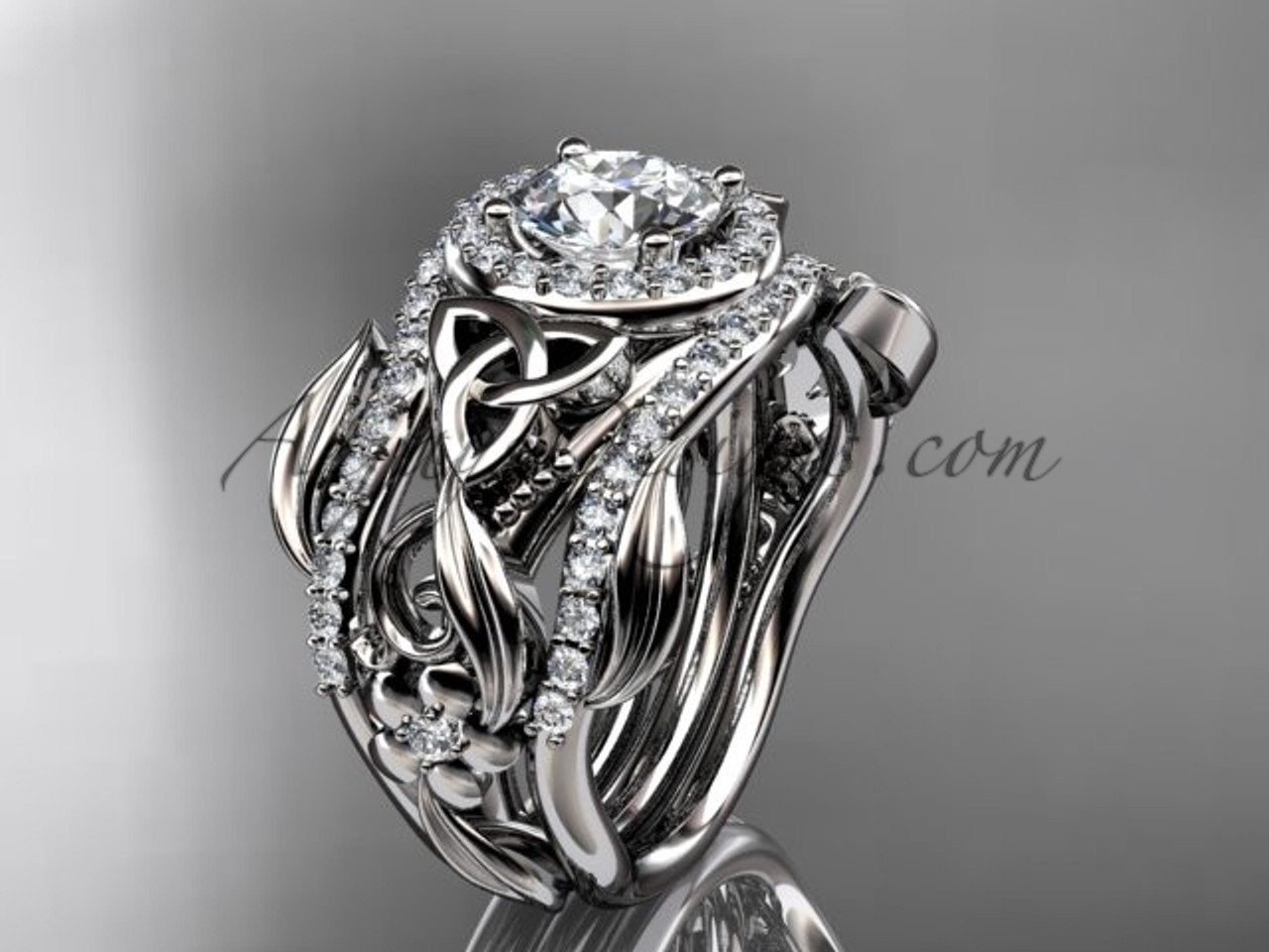 Celtic Two Band Engagement Ring for Women White Gold CT7300S