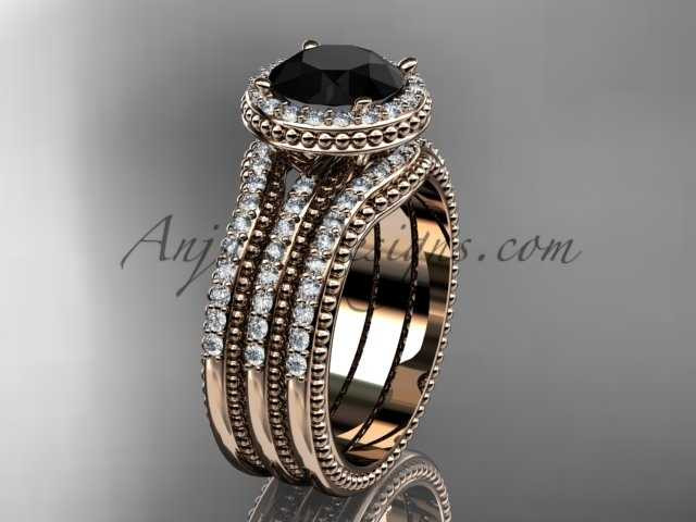 Rose Gold Double Band Weeding Ring Black Diamond ADER95S