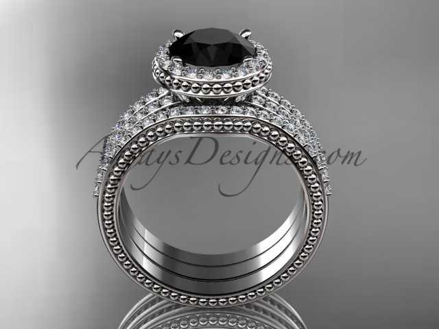 Double Band Weeding Ring Black Diamond Platinum Ring ADER95S