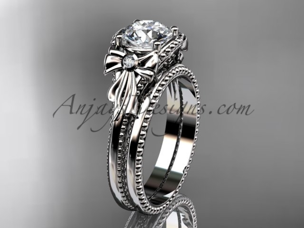Bow Wedding Set White Gold Sapphire Engagement Ring Adlr376s