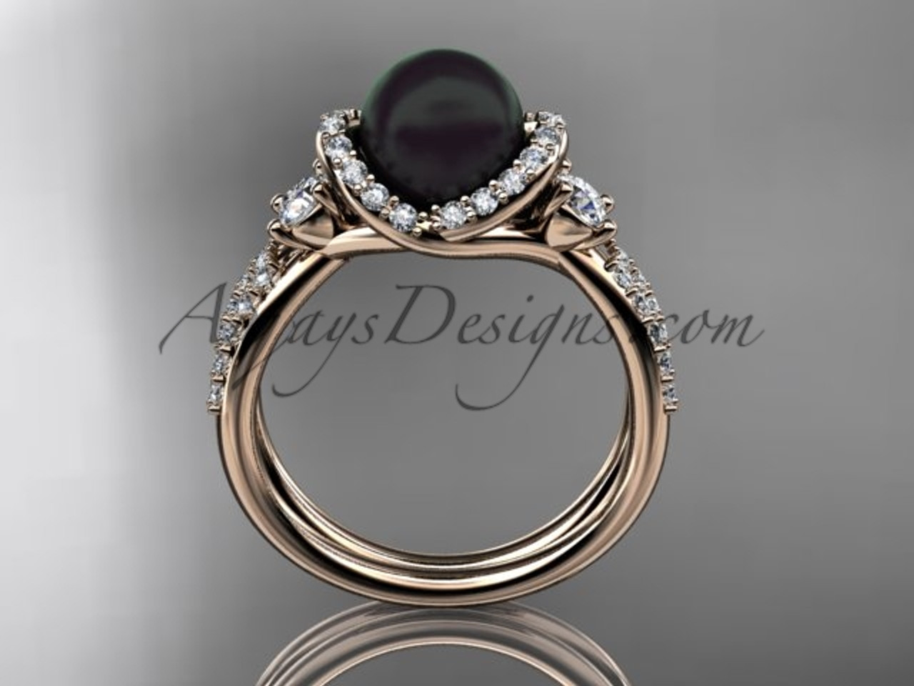 Vintage Black Pearl Ring 14kt rose gold diamond wedding ring ABP146