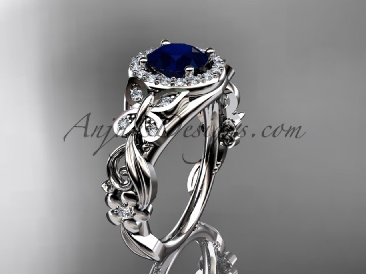 Platinum Oval .75 CT Blue Sapphire + Round Diamond Accent Ring – LSJ
