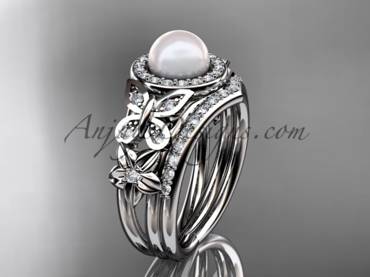 Silver Butterfly Diamante Ring Set