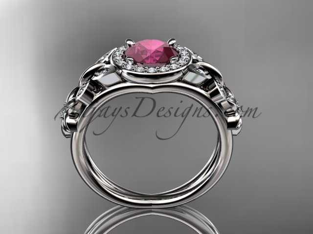 Ruby Engagement Rings White Gold Halo Bridal Ring ADRB524